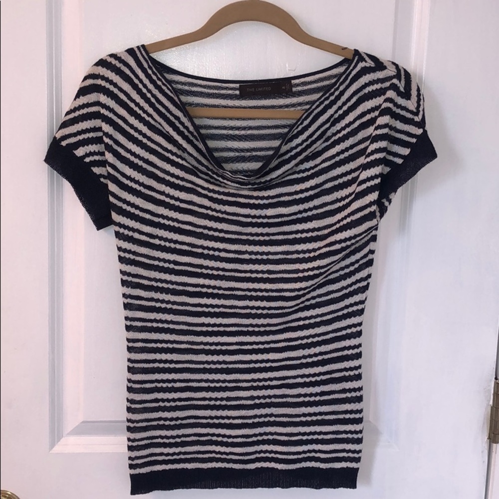 Sheer navy and cream short sleeve sweater